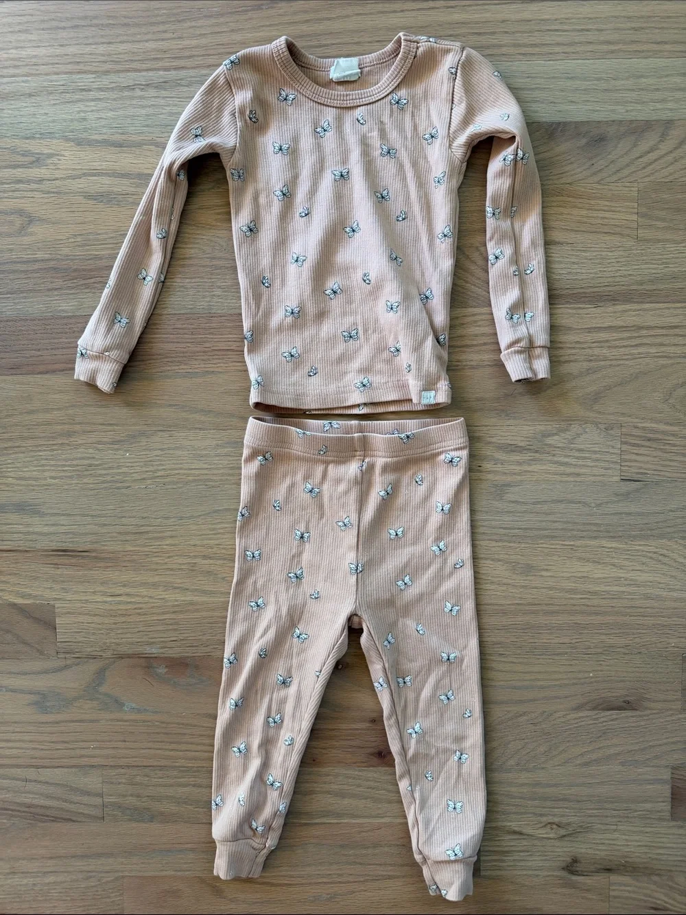 Petit Lem Peach Butterfly Thermal Pajama Set 24 Months